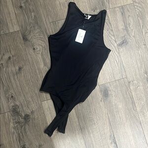 Windsor Black Asymmetrical Sleeveless Bodysuit